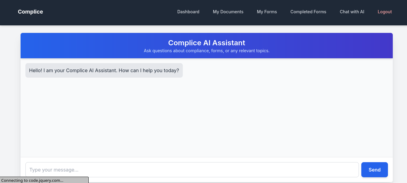 Screenshot of Compliance Chatbot Interface