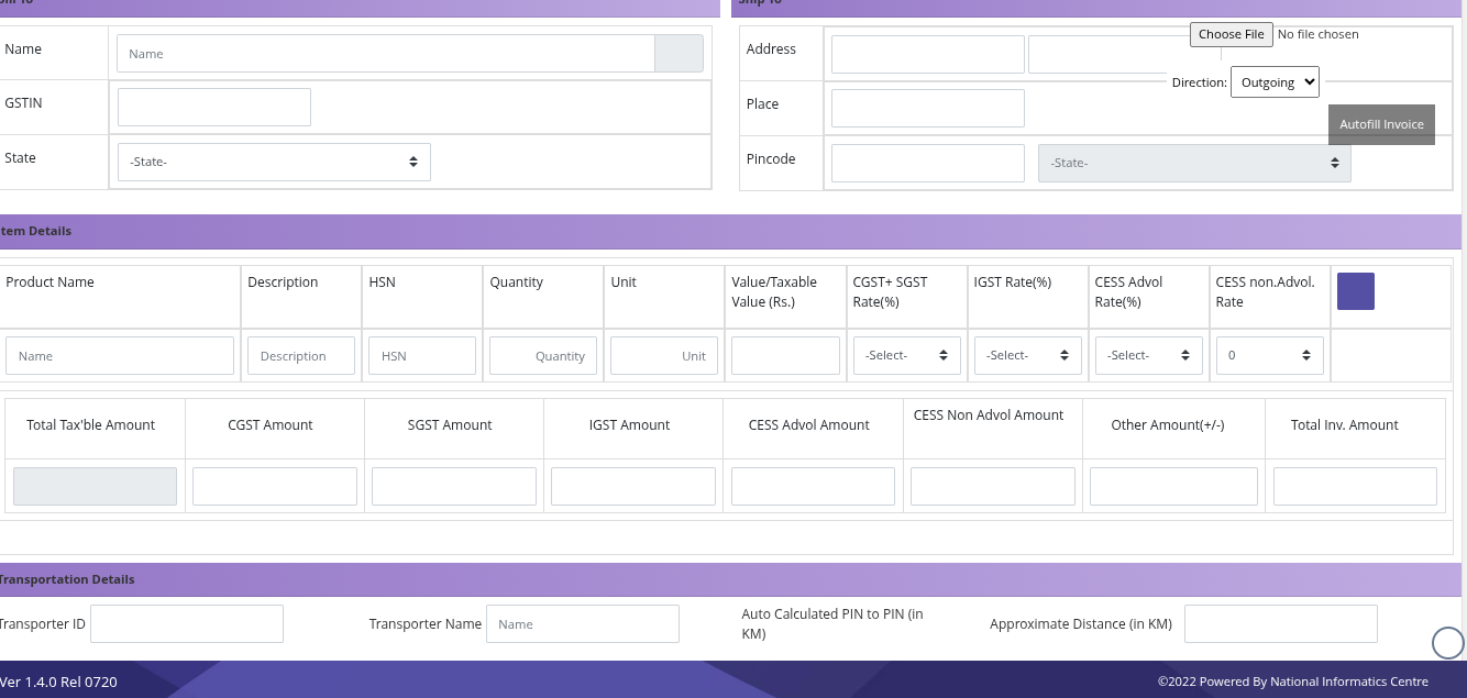 Screenshot of E-Way Bill Assistant Interface